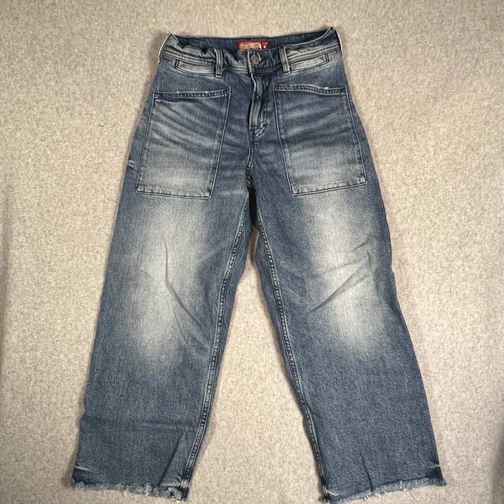 Lucky Brand Legend 6 28 WMN‎ High Rise Wide Leg Cropped Jeans Blue Raw Hem Baggy